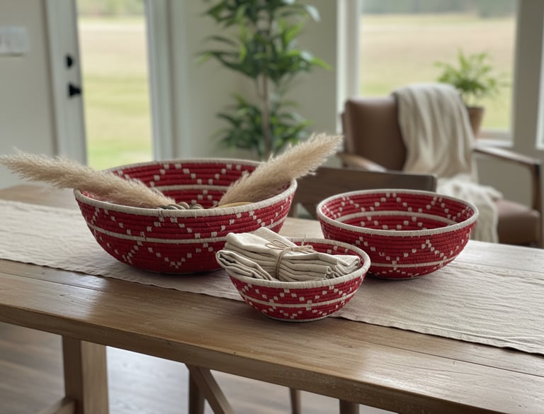 Trio de corbeilles en raphia
