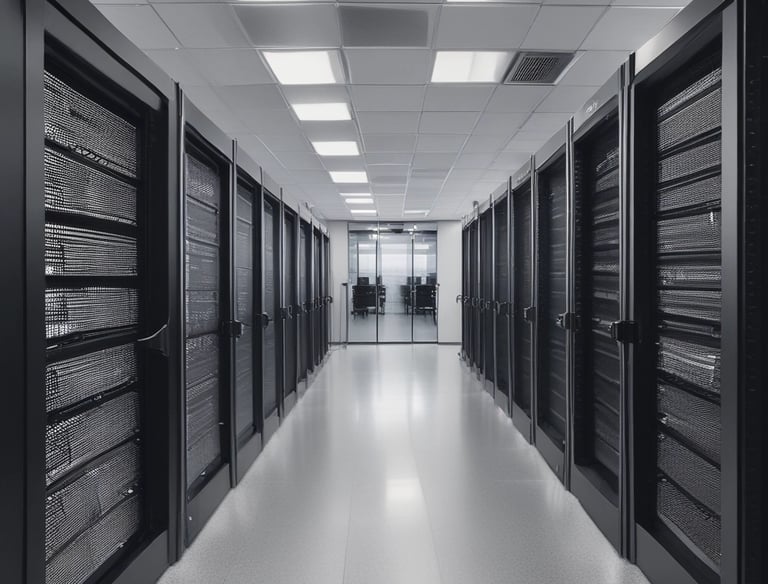 A professional team collaborating over IT infrastructure blueprints.