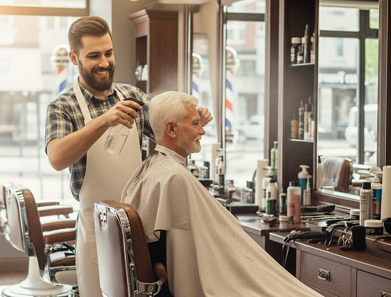 a man getting his hair cut by a barbershop