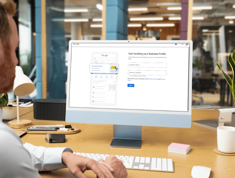 Real estate agent setting up a Google Business Profile on laptop