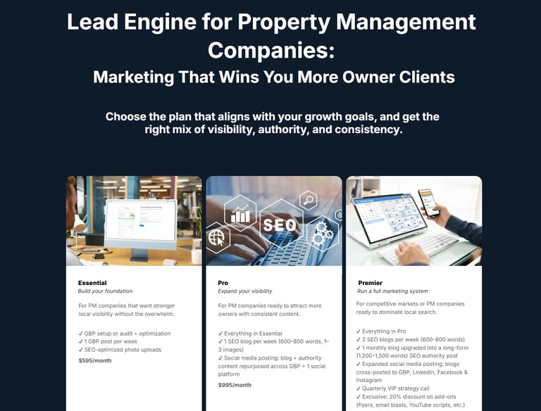 Choose your package: Lead Engine for Property Management Companies