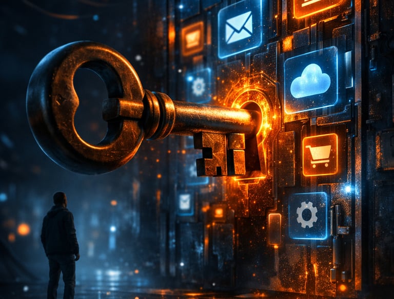 Llave gigante que abre tus datos digitales.