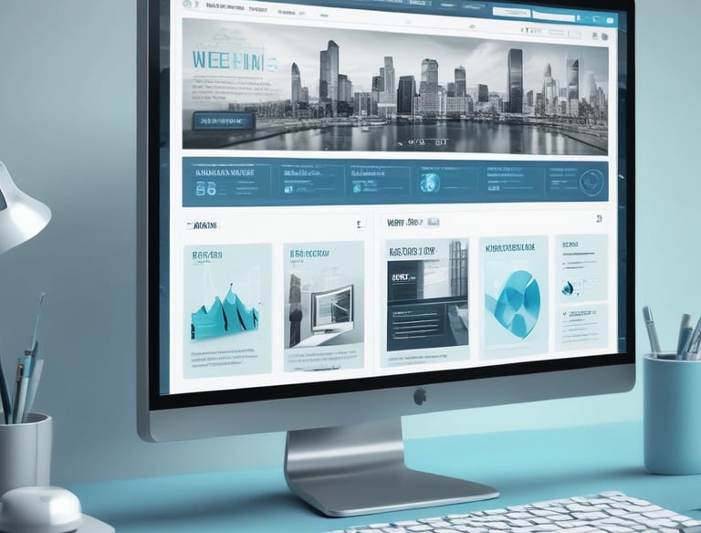 Modern business website design on a laptop screen with Ecuadorian landscape in the background.