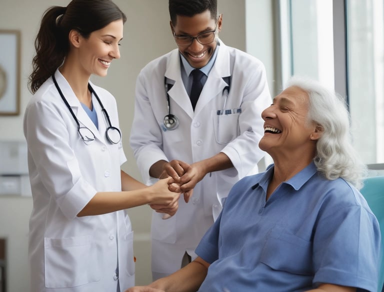 An interpreter assisting a patient in a medical setting.