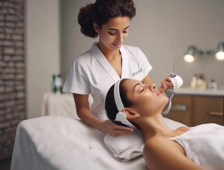 A serene spa room with candles and soft lighting.