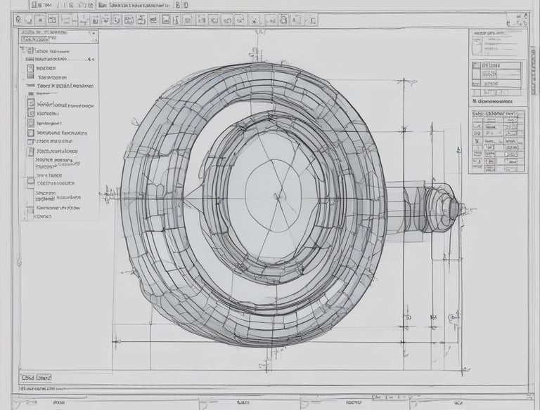 A close-up of a computer screen displaying intricate CAD designs.