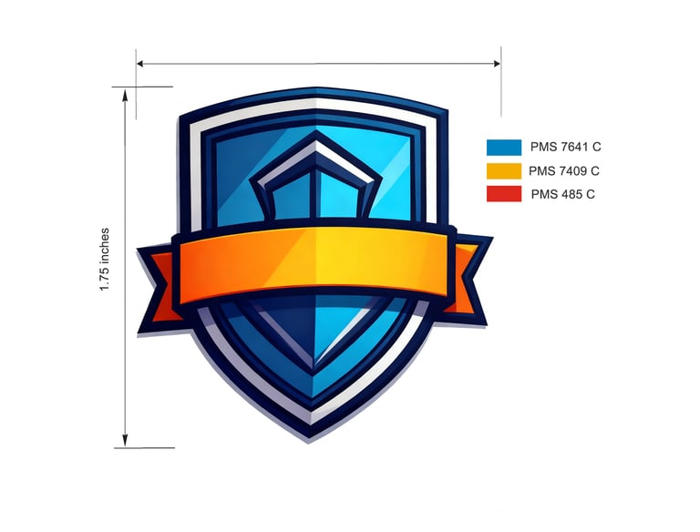 a blue shield shield shield logo with a ribbon around it