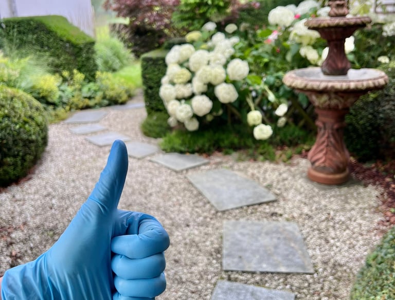 gardening job after cutting a grass and cleaned terrace
