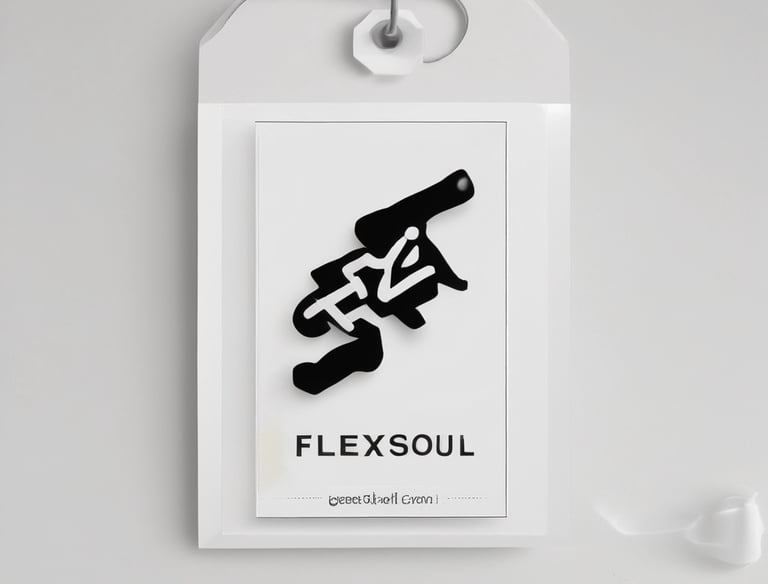 Tag para roupa impressa com o logo da Flexsoul.