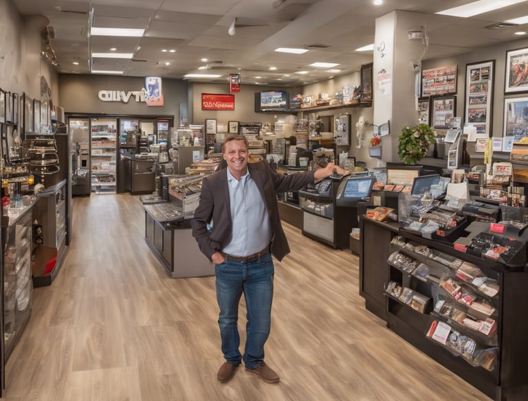 man in grey crew-neck t-shirt smiling to woman on counter