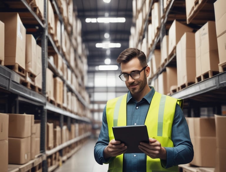 a man riding a skateboard down a street next to tall buildings