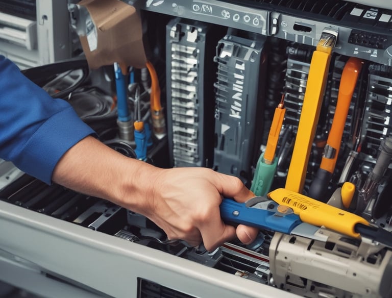 a man riding a skateboard down a street next to tall buildings