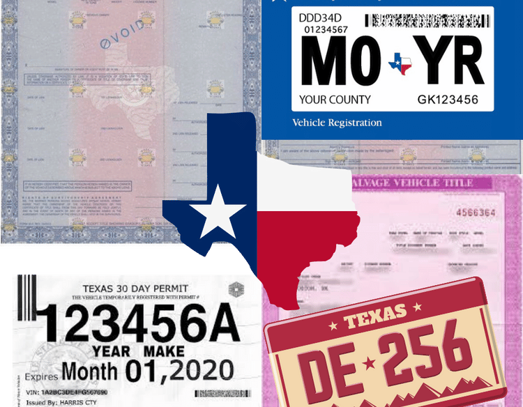 Texas License plate, Texas vehicle sticker, Texas auto title