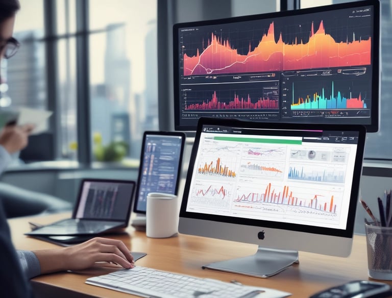 A man in a suit is speaking on stage with a large presentation slide behind him titled 'Keys to Social Media Success'. The slide lists several bullet points on successful social media strategies. The stage is lit with red and orange tones, and another part of the stage features striped panels emitting red light.