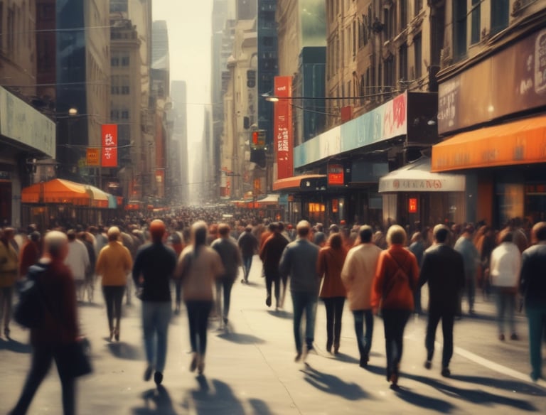 a man riding a skateboard down a street next to tall buildings