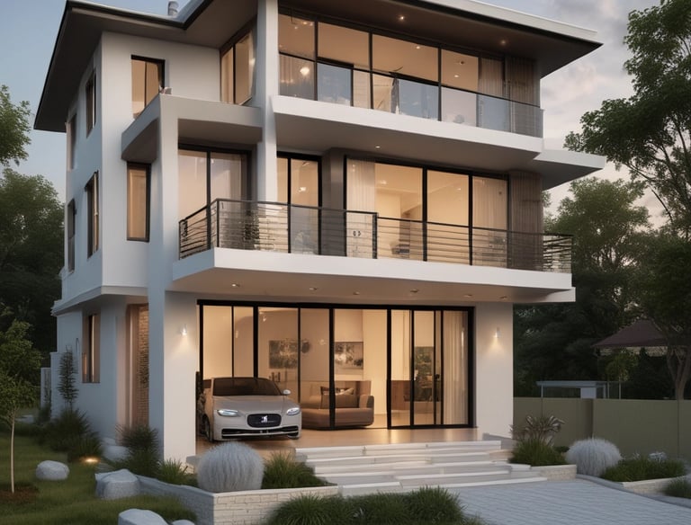 A welcoming family standing in front of their new home with a 'Sold' sign.