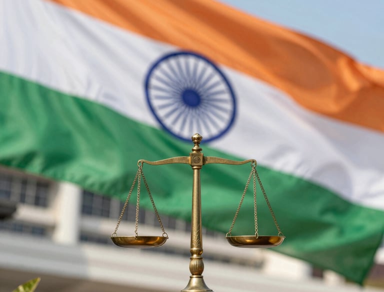 A confident lawyer reviewing corporate documents in a modern office.