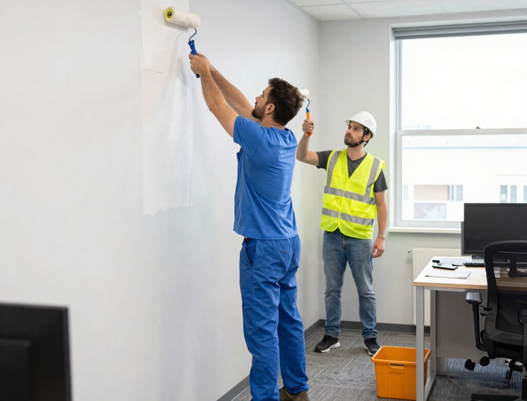 a man with a paint roller painting a wall