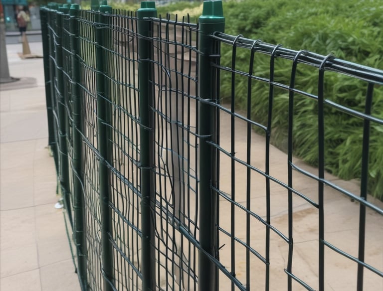 PVC-coated fence mesh in green, blending naturally with garden surroundings.