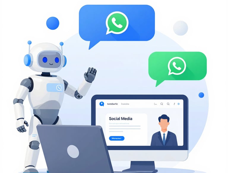 A sleek AI chatbot interface displayed on a modern laptop screen in a clean office setting.