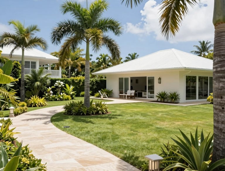 Before and after shots showing a wild yard transformed into a neat green space.
