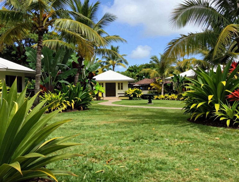 Drip irrigation system smoothly watering a lush Barbados garden bed.
