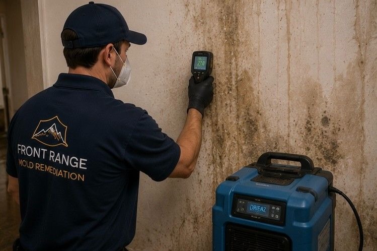 Front Range Mold Remediation technician conducting water damage mold assessment in Colorado Springs property
