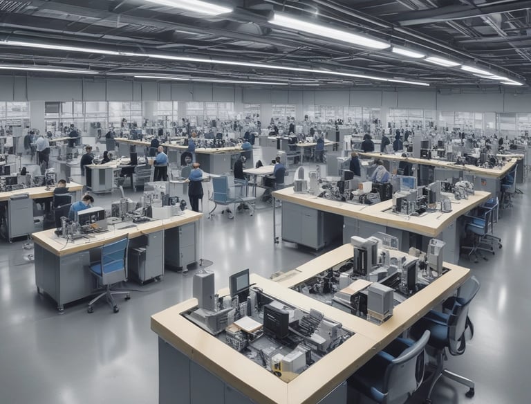 Technician installing new technology systems in a modern office.