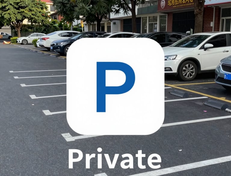 Private parking area with well-marked spaces beside the apartment building.