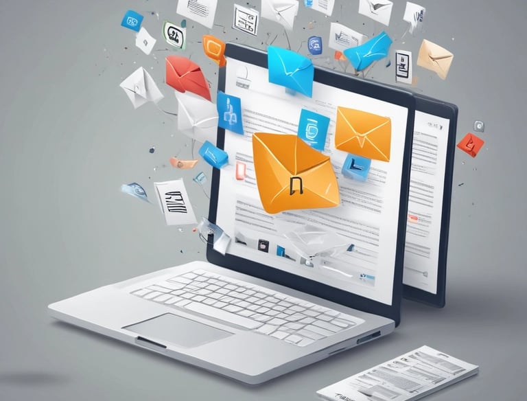 A creative workspace with notes and a laptop showing marketing analytics.