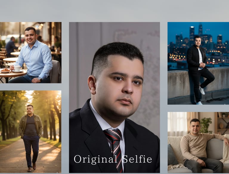 Collage of professional headshots and lifestyle portraits of a man for social media profiles.