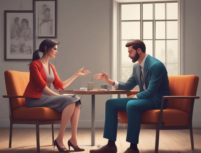 A couple discussing their relationship in a cozy setting.