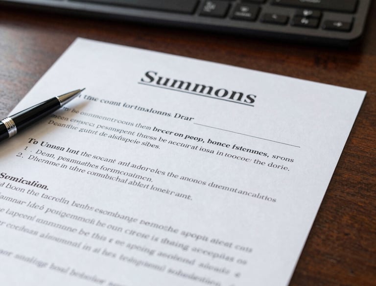 An investigator interviewing a client in a warmly lit office, papers and notes spread out on the desk.
