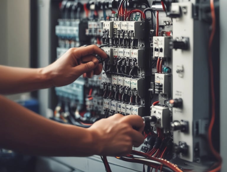 Thermographic camera capturing heat patterns on electrical equipment.