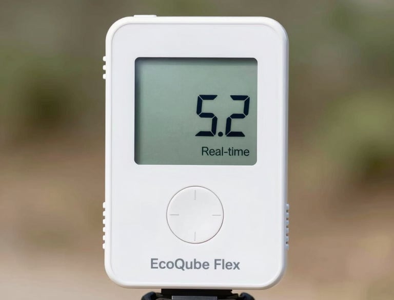 Professional setting up radon measurement equipment inside a cozy living room.