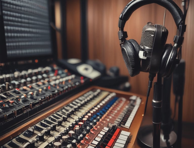 Young artist performing on stage with bright lights.