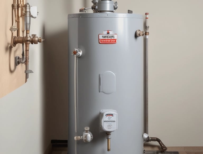 A modern water heater installed neatly in a basement utility area.