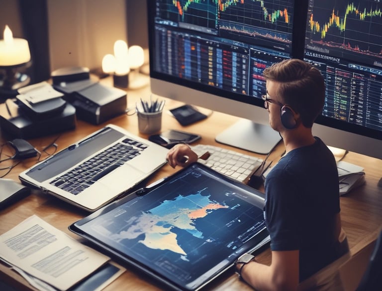 A mentor guiding a student through live trading on a laptop in a bright room.