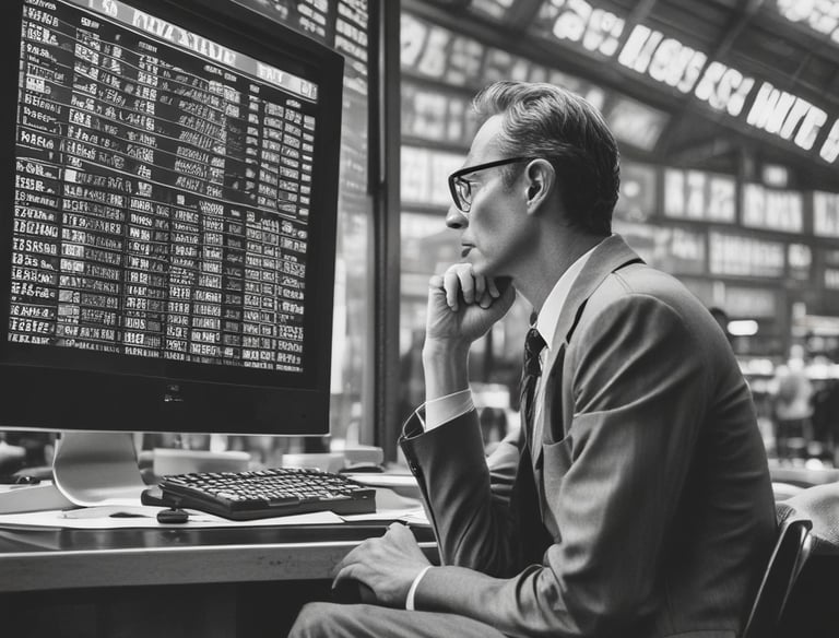 A mentor guiding a student through live trading on a laptop in a bright room.