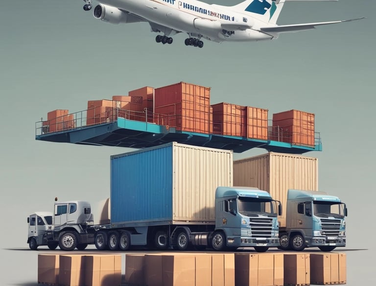 A cargo ship loaded with containers at a busy port.