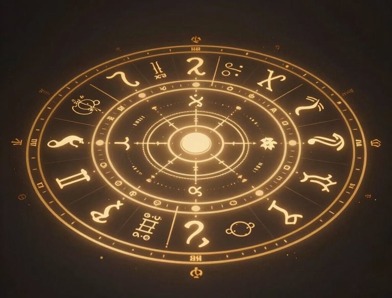 A serene image of an ancient astrology chart glowing softly with golden light.