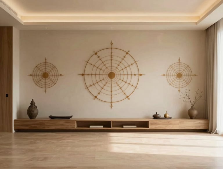 A peaceful home interior with warm orange tones reflecting vaastu harmony.