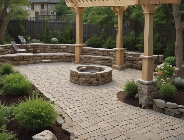 A beautifully crafted stone patio with natural stone and elegant seating.