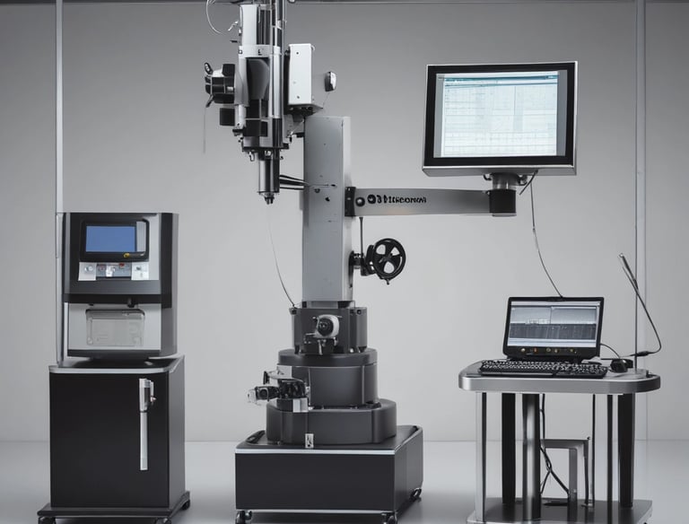 Technician calibrating a precision measurement device in a controlled environment.