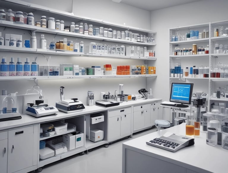 Close-up of advanced laboratory instruments with clean, modern design.