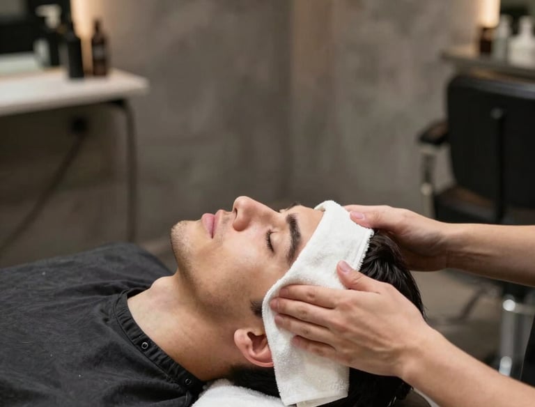 Entspannende Hot-Towel-Gesichtsbehandlung für Männer im Friseursalon