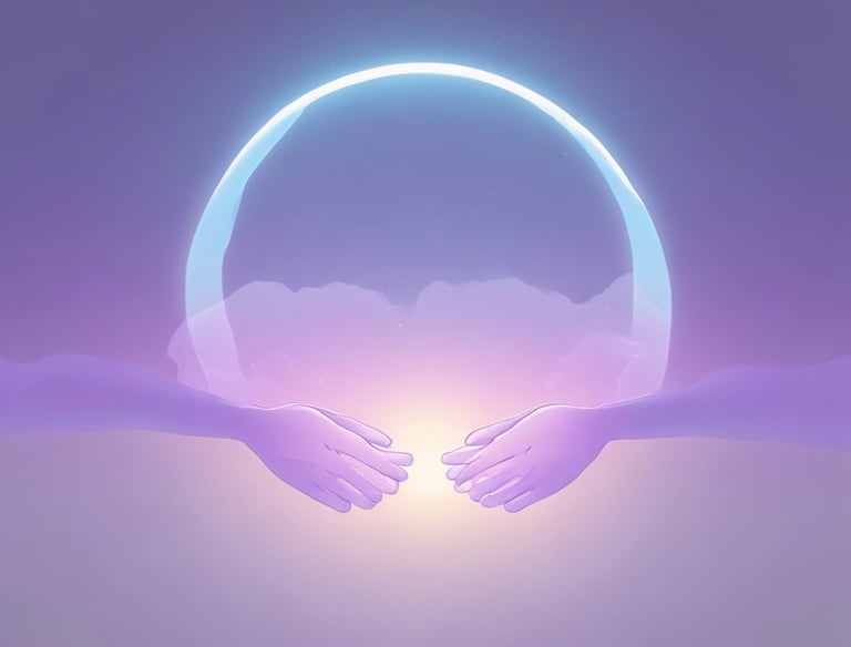 A serene hand gently pressing the sole of a relaxed foot in soft pastel tones.