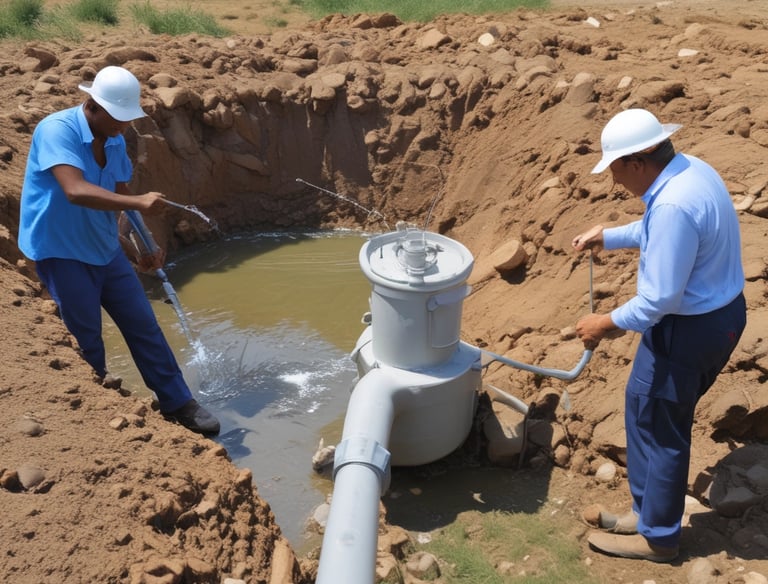 Solar-powered water pump installed in a sunny rural Haitian area.