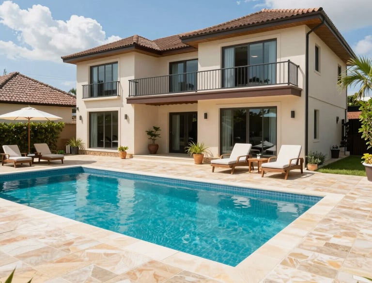A sleek rental car parked in front of a cozy Orlando vacation home.