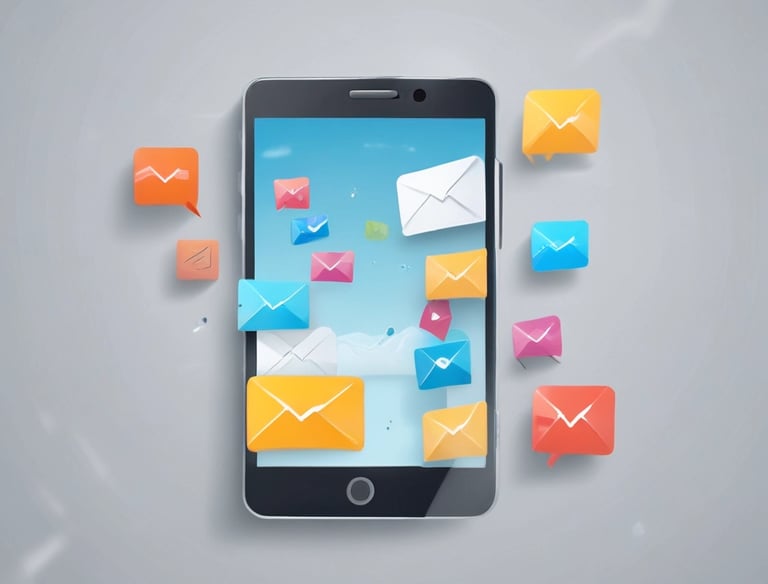 a cell phone with a bunch of email envelopes coming out of it